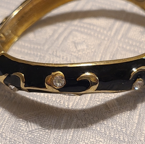 Beautiful black obsidian bangle bracelet with cubic zirconia. Women's LIKE NEW - Picture 10 of 12